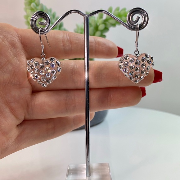 Crystal heart shaped dangle earrings embellished with Swarovski Crystal elements - Picture 3 of 11